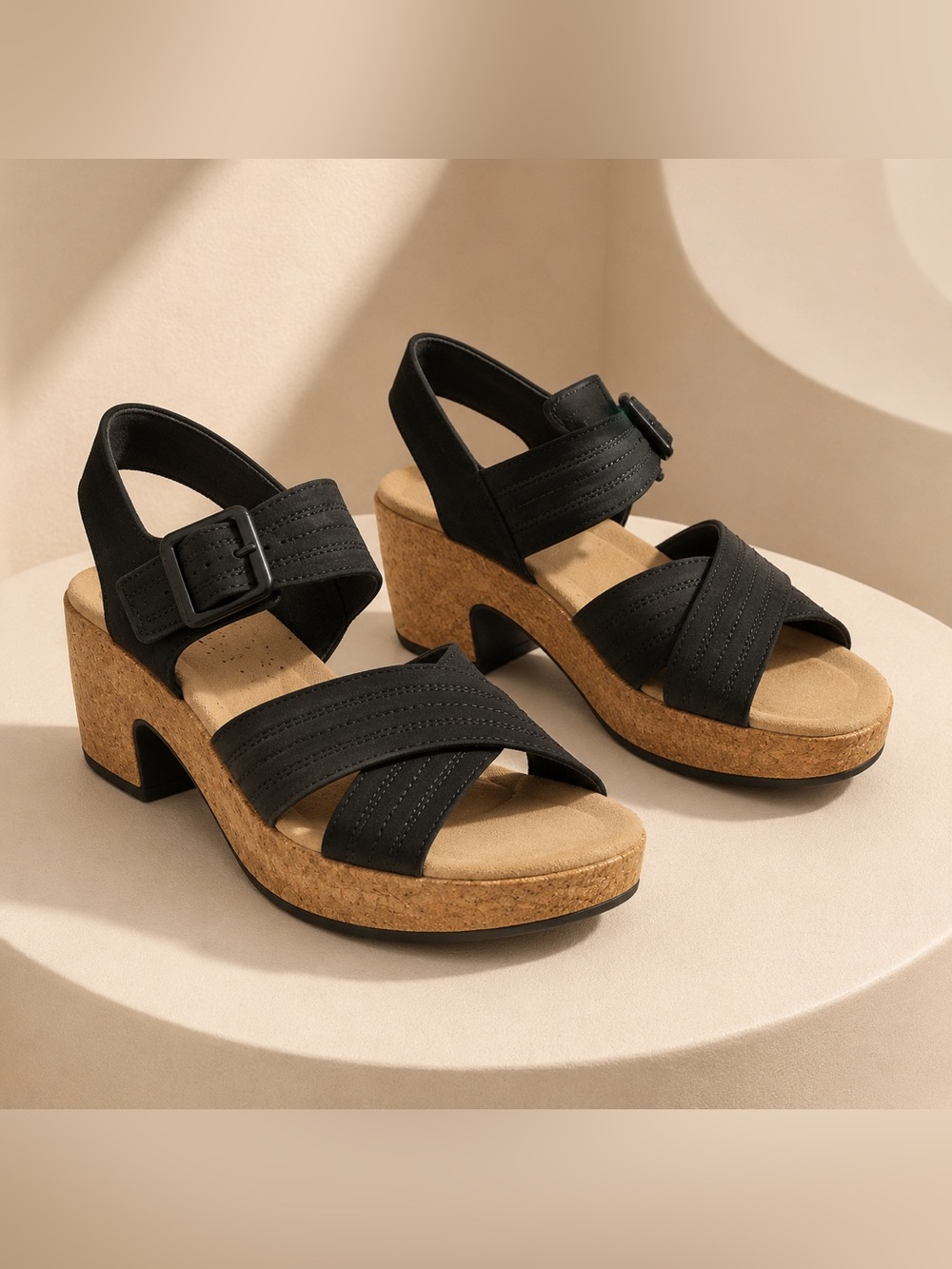 Women's Clark Collection Black Cork Platform Sandals